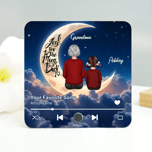 Grandma & Grandkid Back View Love You To The Moon And Back Voice Message Personalized Music Fridge Magnet