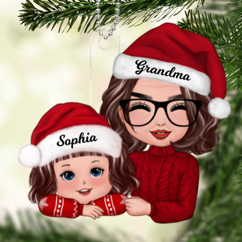 Grandma & Grandkid Chin On Hands Christmas Gift For Grandson Granddaughter Personalized Acrylic Ornament